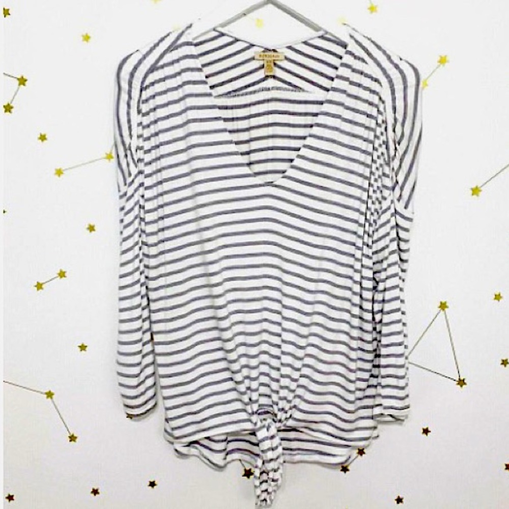 Anthropologie Gray and White Striped Tie Front Top *NWT*